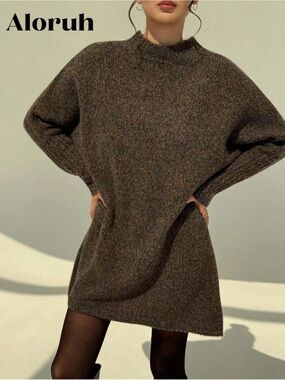 Women's Brown Knit Sweater Dress